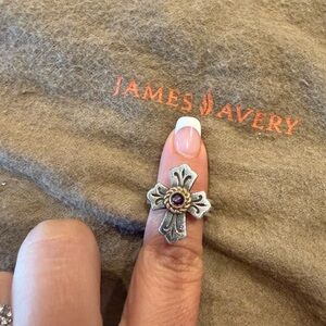James Avery Silver Cross Ring with Amethyst Stone